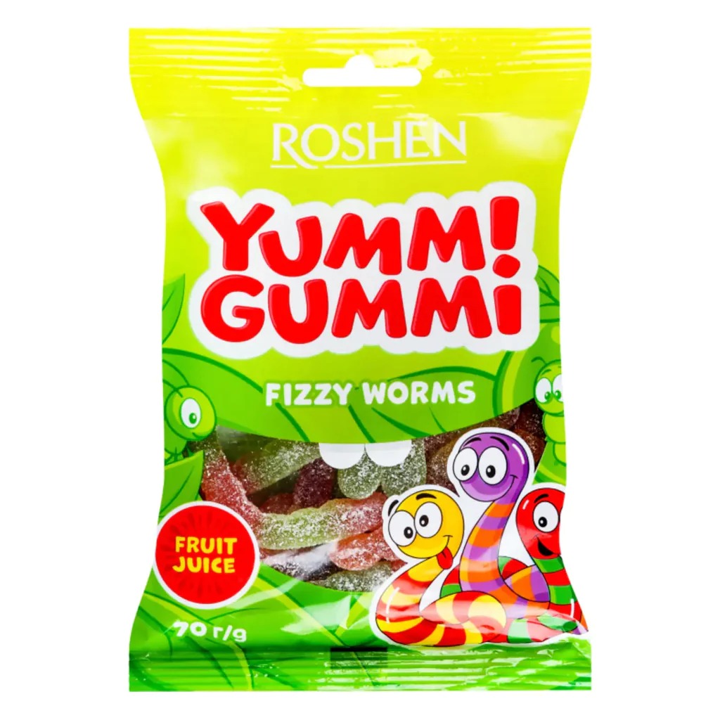 YUMMI GUMMI FIZZY WORMS ROSHEN 70G