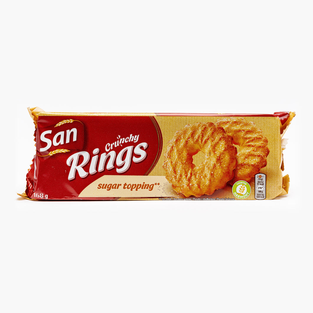 BISCUITI SAN RINGS CU ZAHAR 168G