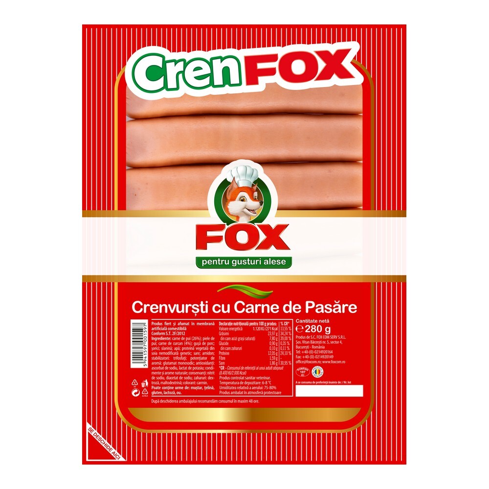 CRENVURSTI FOX CU CARNE DE PASARE 280G